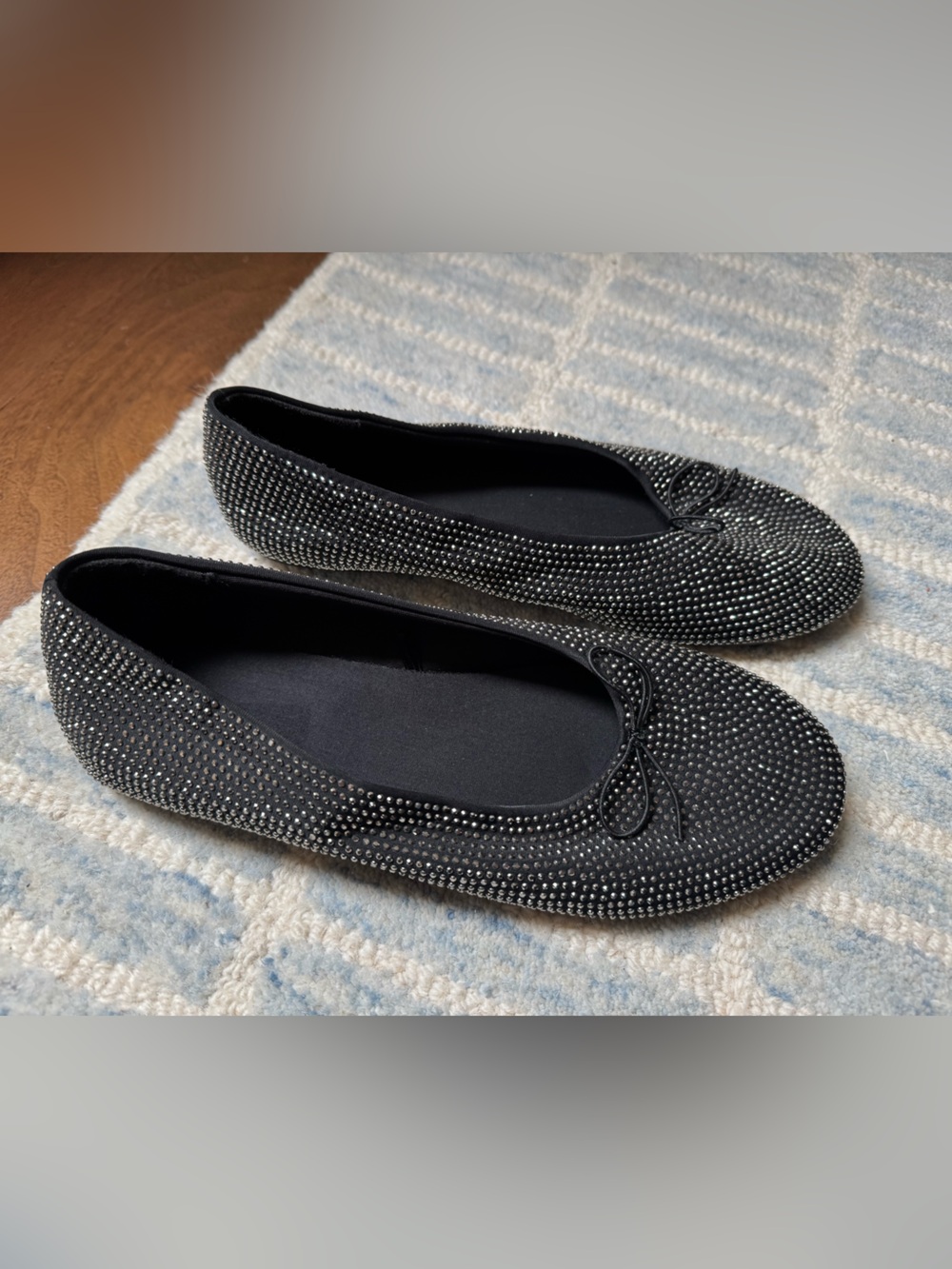 Zara Black Crystal Rhinestone Ballet Flats - Elegant Women's Slip-Ons